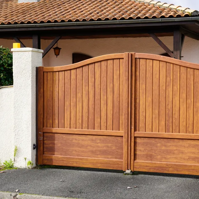 Wooden automatic gate closed entrance