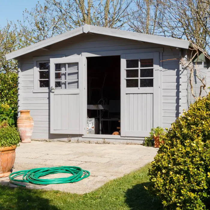 Garden shed with open doors