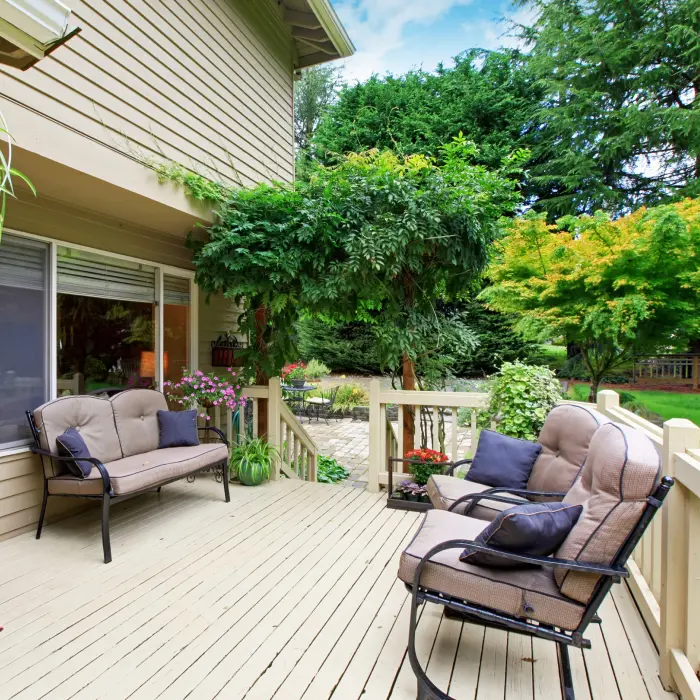 Modern backyard patio with seating
