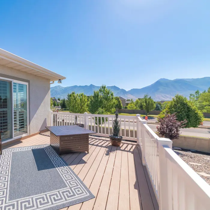 Sunny deck with mountain view
