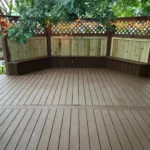 Backyard wooden deck with lights