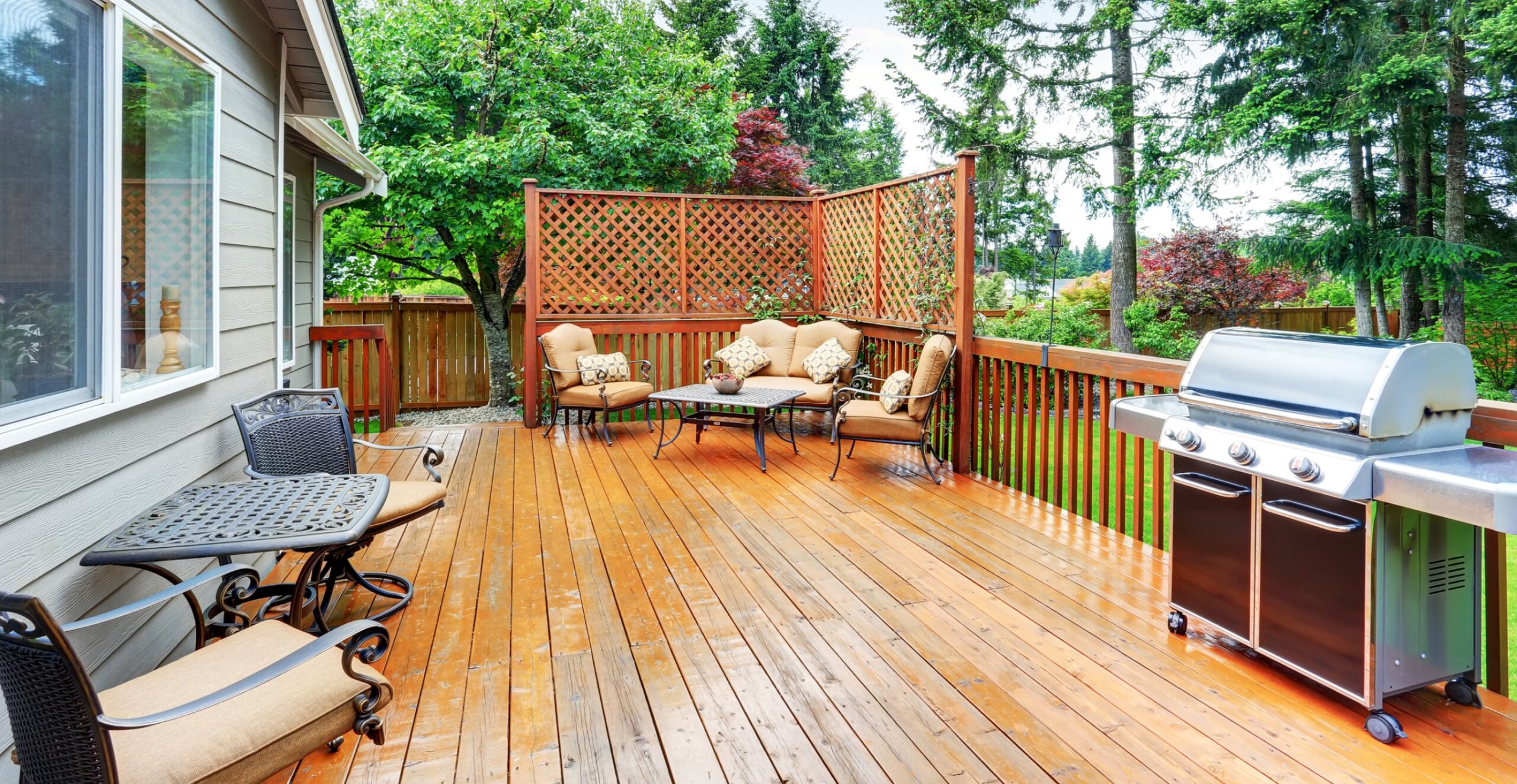 Outdoor backyard patio with grill