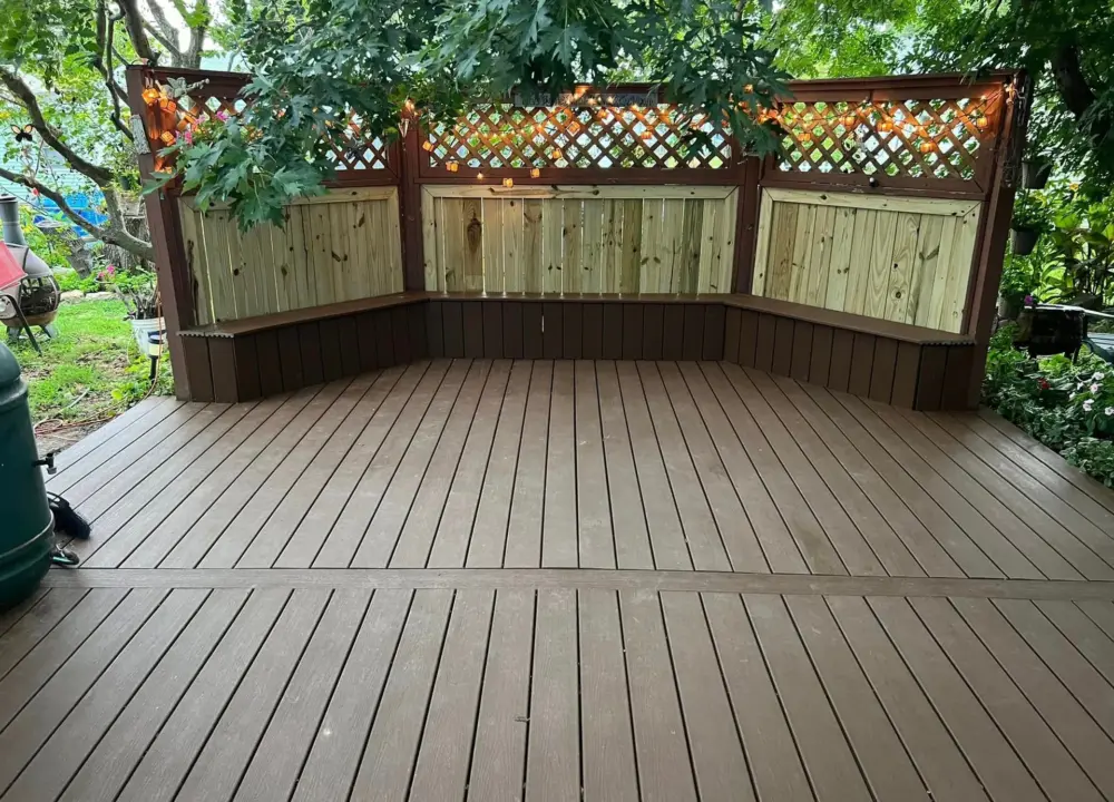 Outdoor wooden deck with lighting